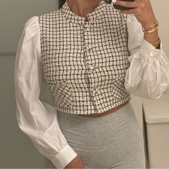 Zara houndstooth poplin top - Picture 6 of 7
